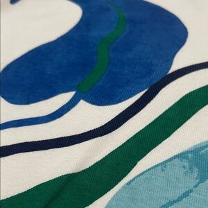 NWT Chicos 3/4 Sleeve Shirt with Blue and Green Abstract Floral Design Sz 1 Med